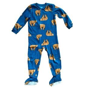 Carter's 1-Piece Bear Print Fleece Footie Teal Brown Pajamas Little Boy’s Size 5